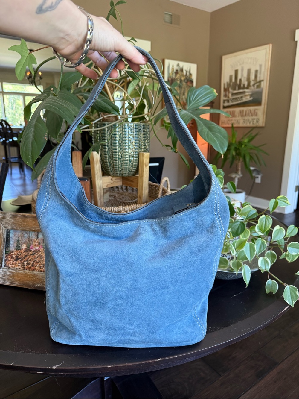 Michael Kors Lena Blue Suede Hobo Shoulder Bag